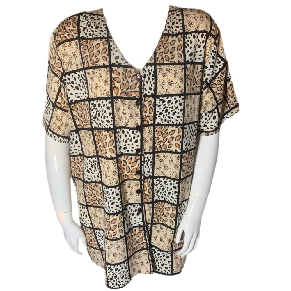 Plus Size Multi Animal Print Button Up Blouse